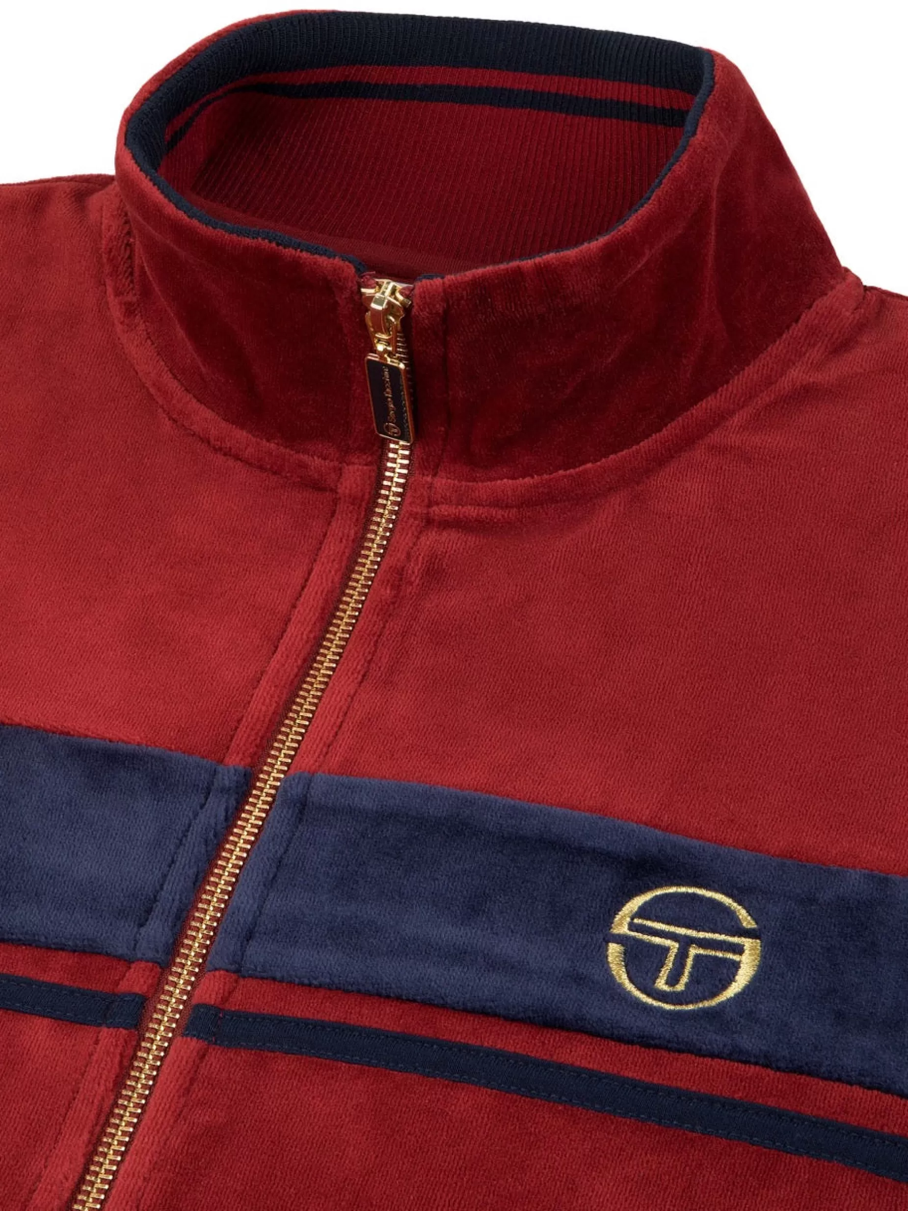 Sergio Tacchini Damarindo Velour Track Jacket- Merlot/ Maritime Blue