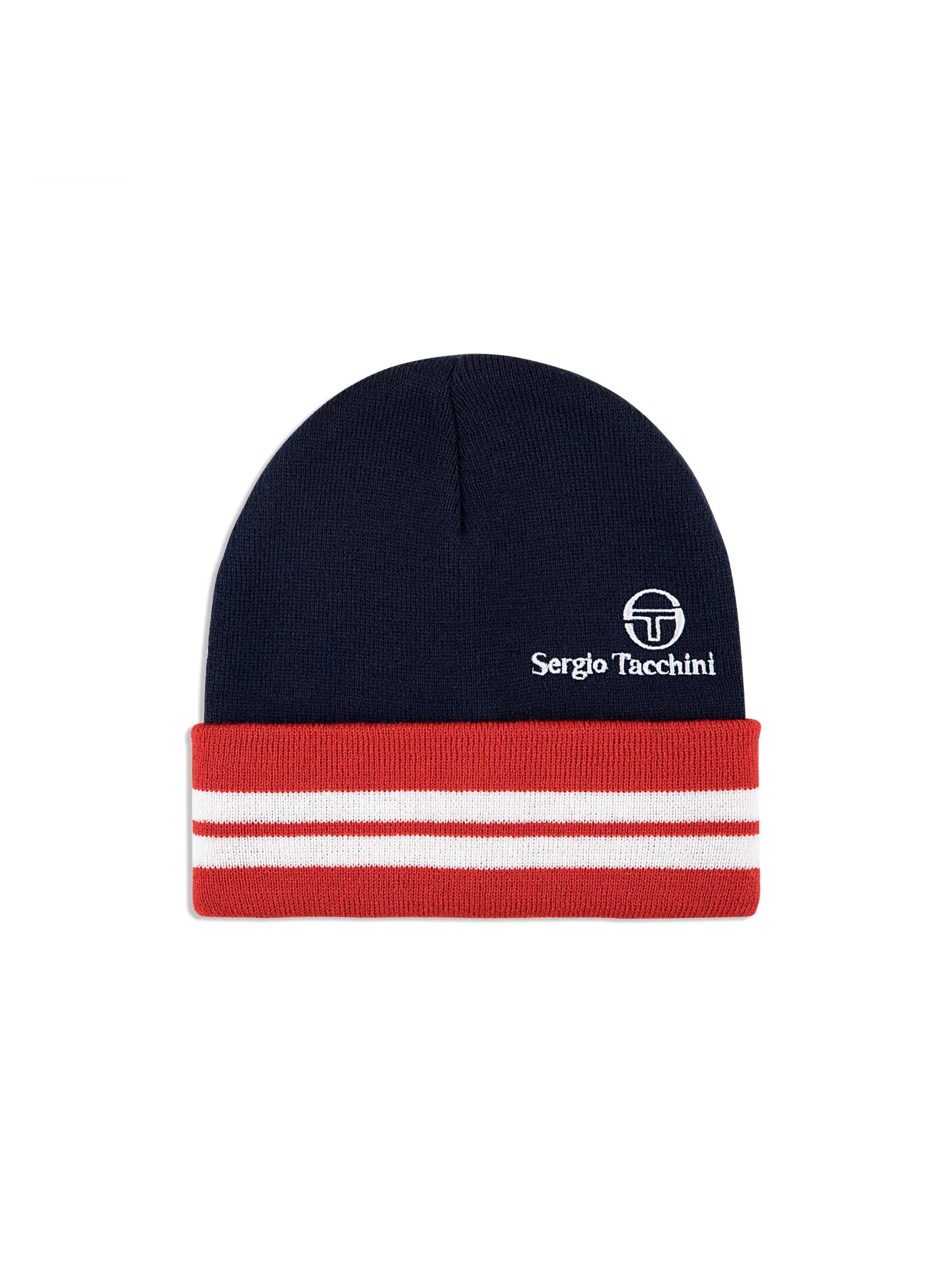 Women Sergio Tacchini Surgis Knit Beanie- Maritime Blue/ Adrenaline Rush/ White